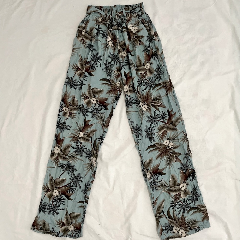 Blue flowy, floral beach pants